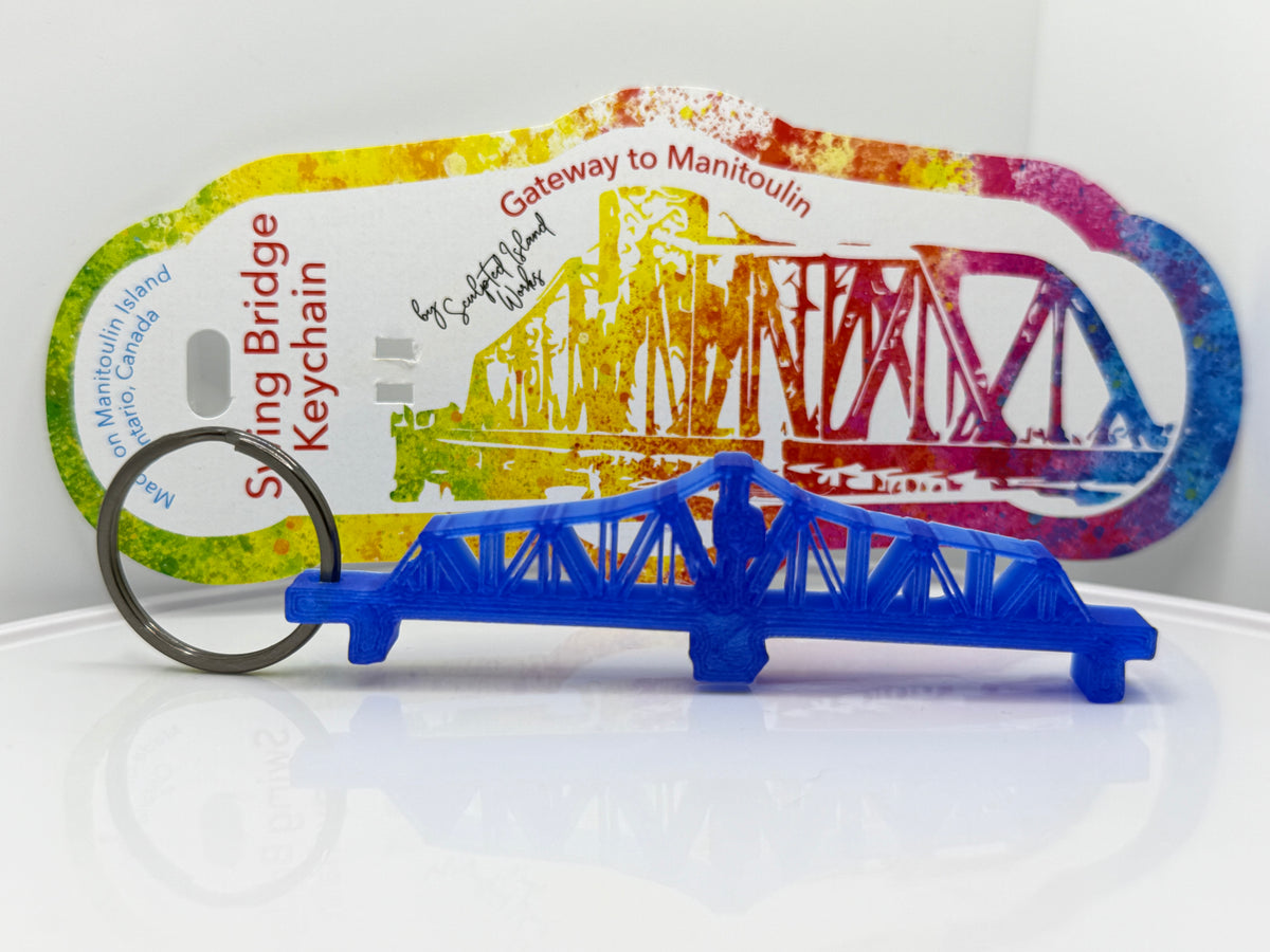 Translucent Blue Manitoulin Swing Bridge keychain