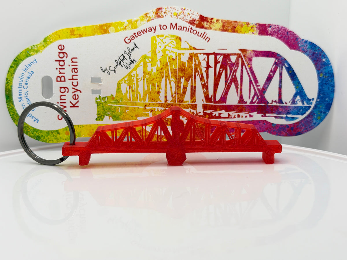 Translucent Red Manitoulin Swing Bridge keychain