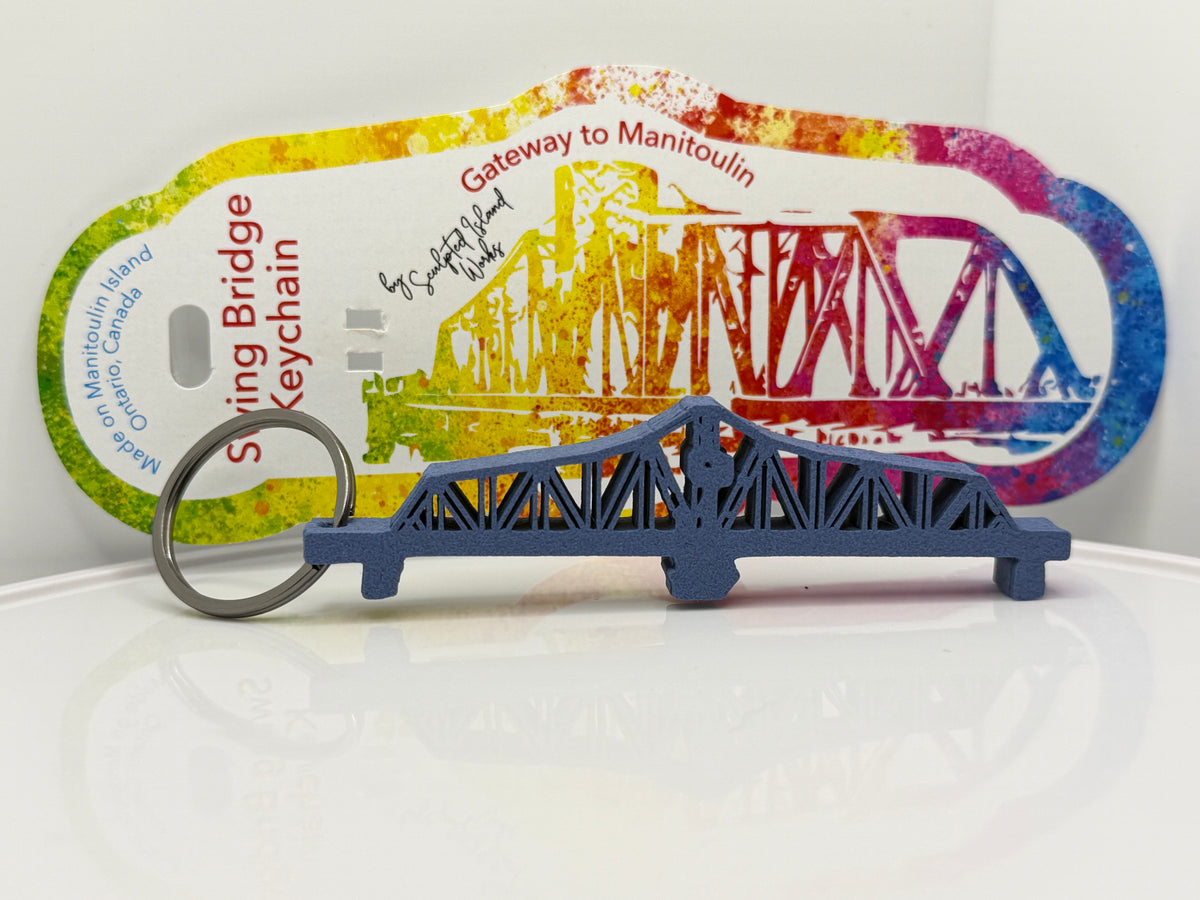 Jeans Blue Manitoulin Swing Bridge keychain
