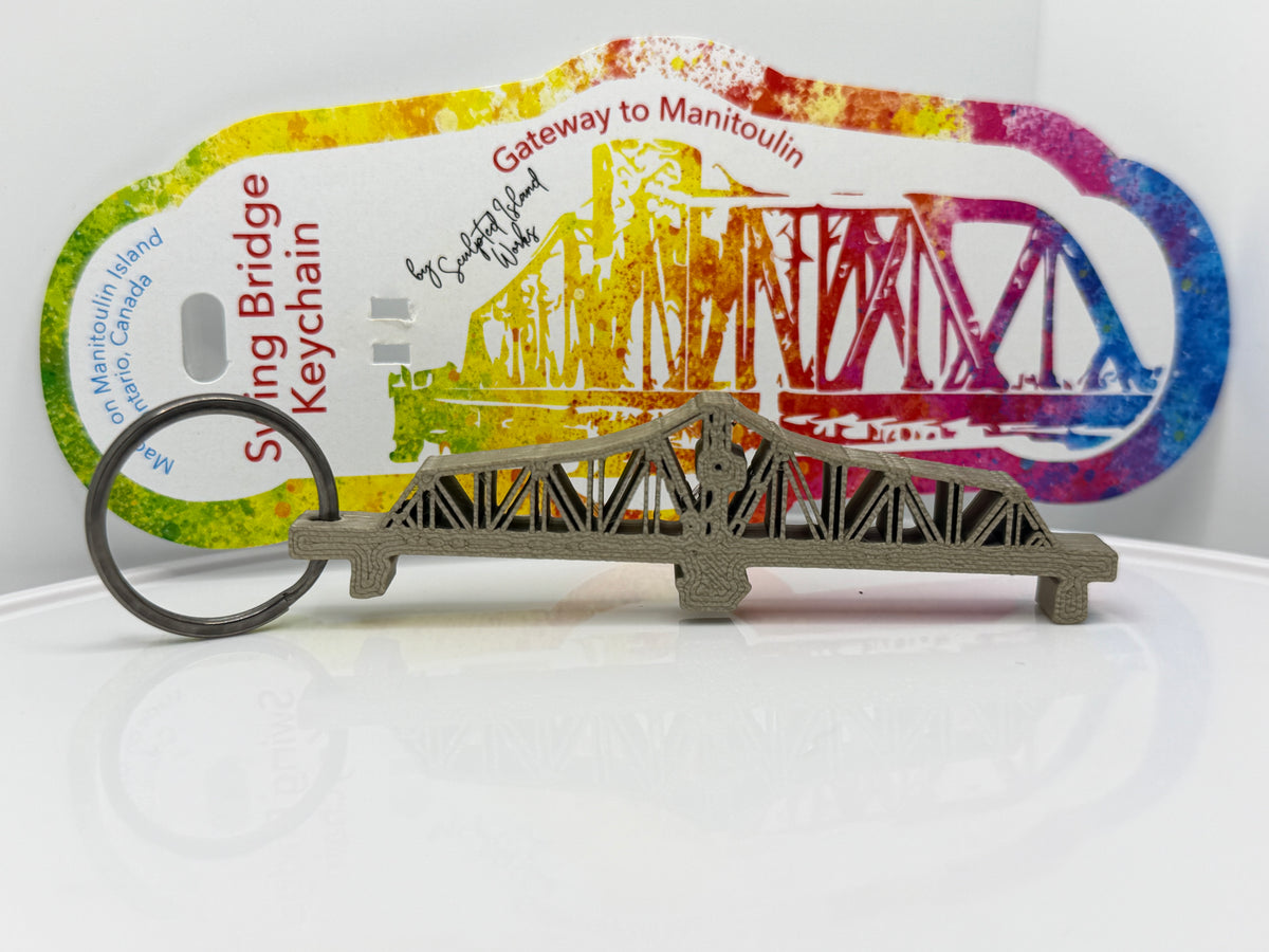 Gold Metallic Manitoulin Swing Bridge keychain