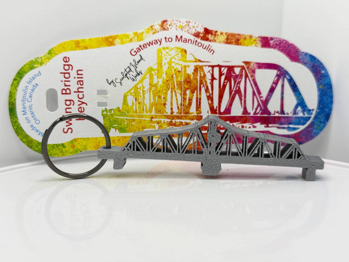 Silver Metallic Manitoulin Swing Bridge keychain