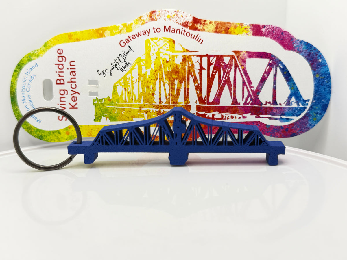 Royal Blue Manitoulin Swing Bridge keychain